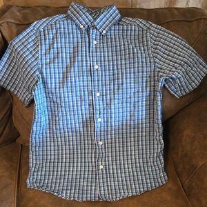 George Blue Plaid Short-Sleeve Button-Down Shirt Size S